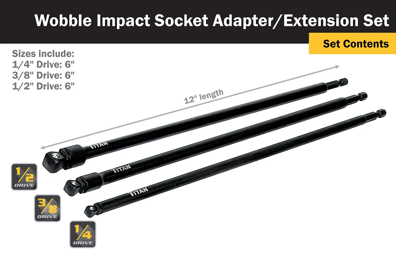 Titan Tools 3pc Impact Wobble Socket Adapter Set (49012) — product image 2