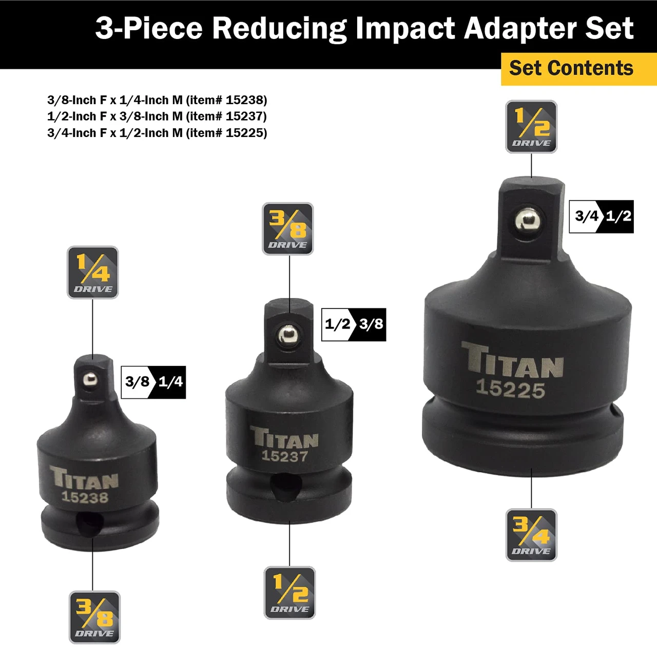 Titan Tools 3pc Reducing Impact Adapter Set (12036) — product image 2