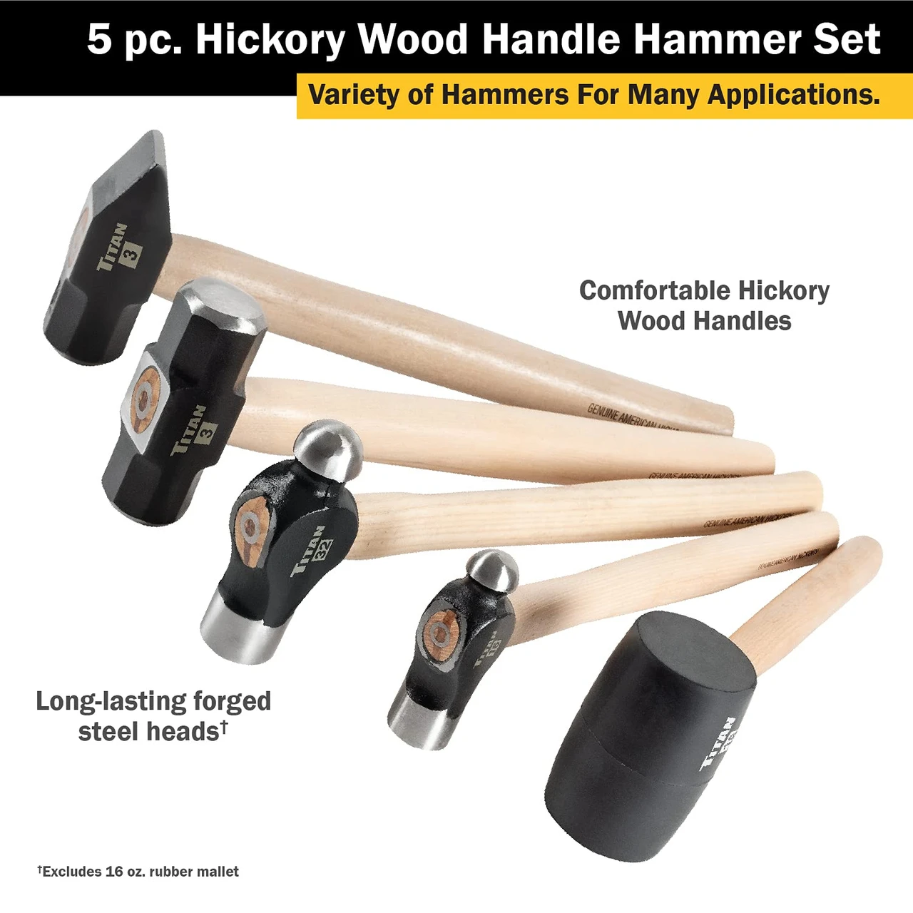Titan Tools 5pc Hickory Wood Handle Hammer Set (85070) — product image 2