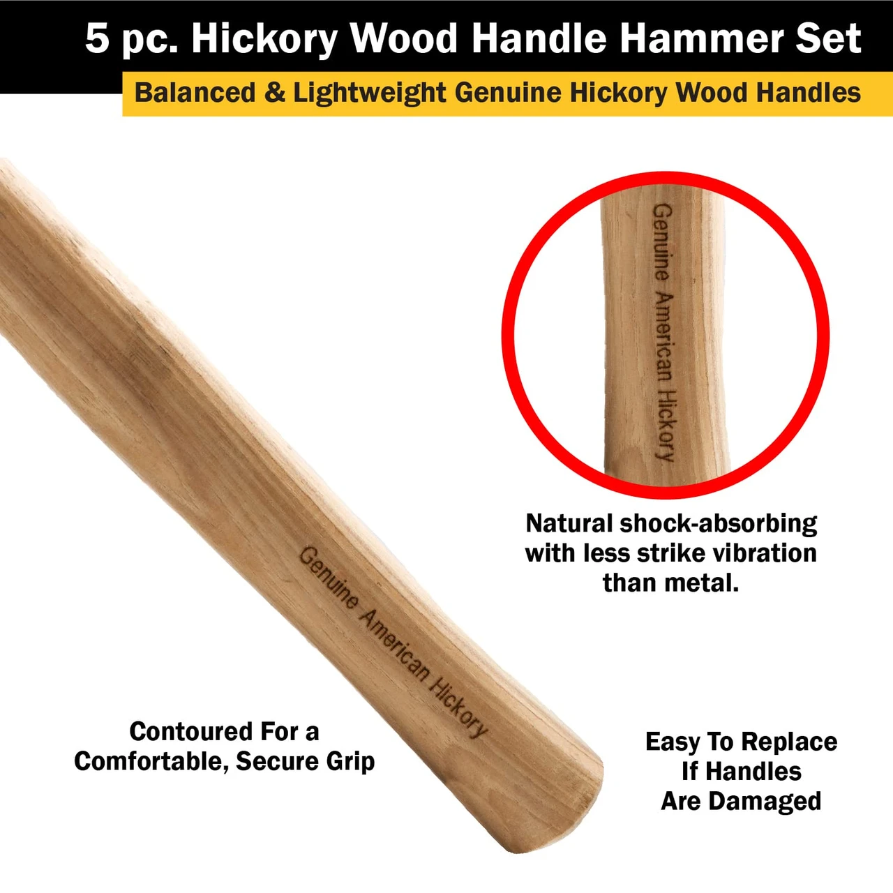 Titan Tools 5pc Hickory Wood Handle Hammer Set (85070) — product image 3