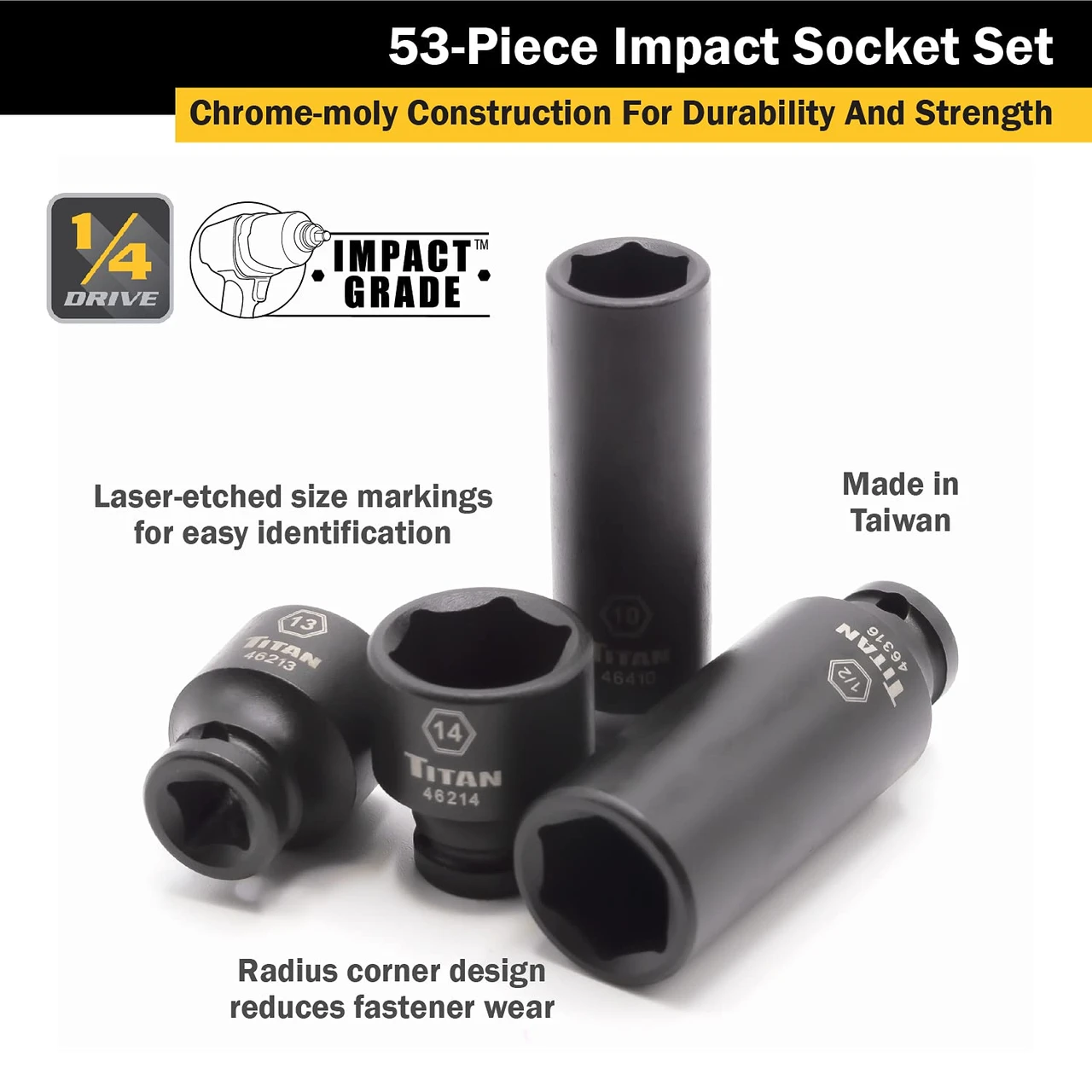 Titan Tools SAE and Combination Impact Socket Set 53-Piece 1/4" Drive (46053) — product image 2