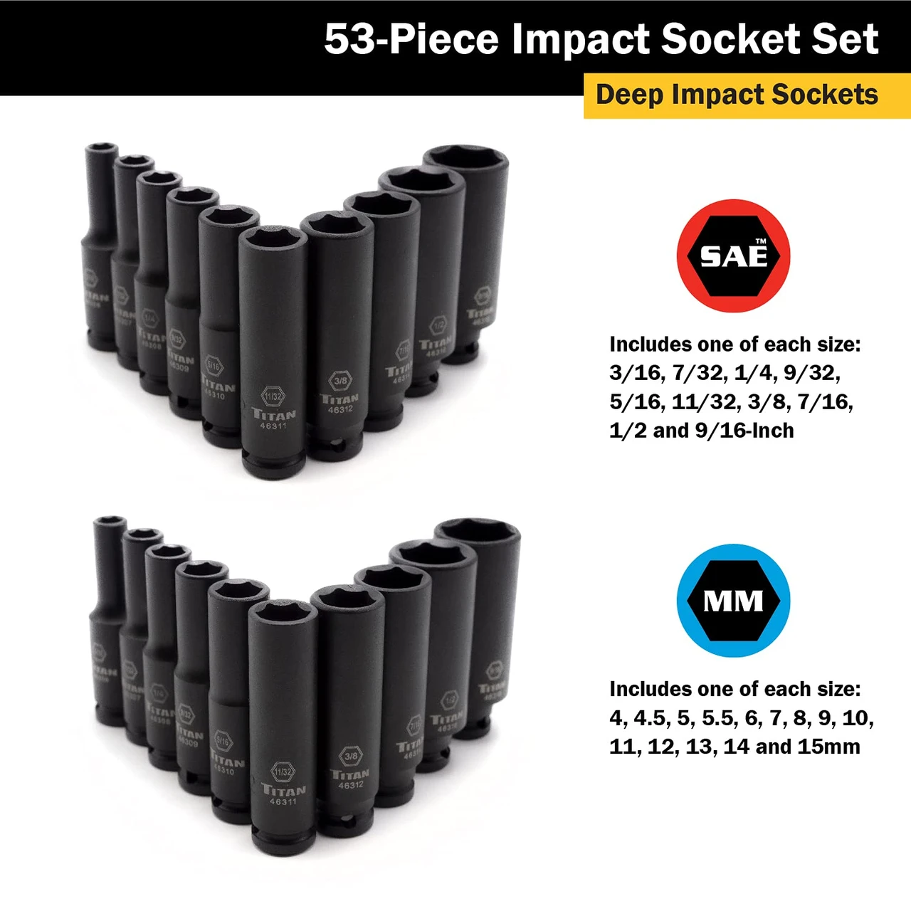 Titan Tools SAE and Combination Impact Socket Set 53-Piece 1/4" Drive (46053) — product image 5