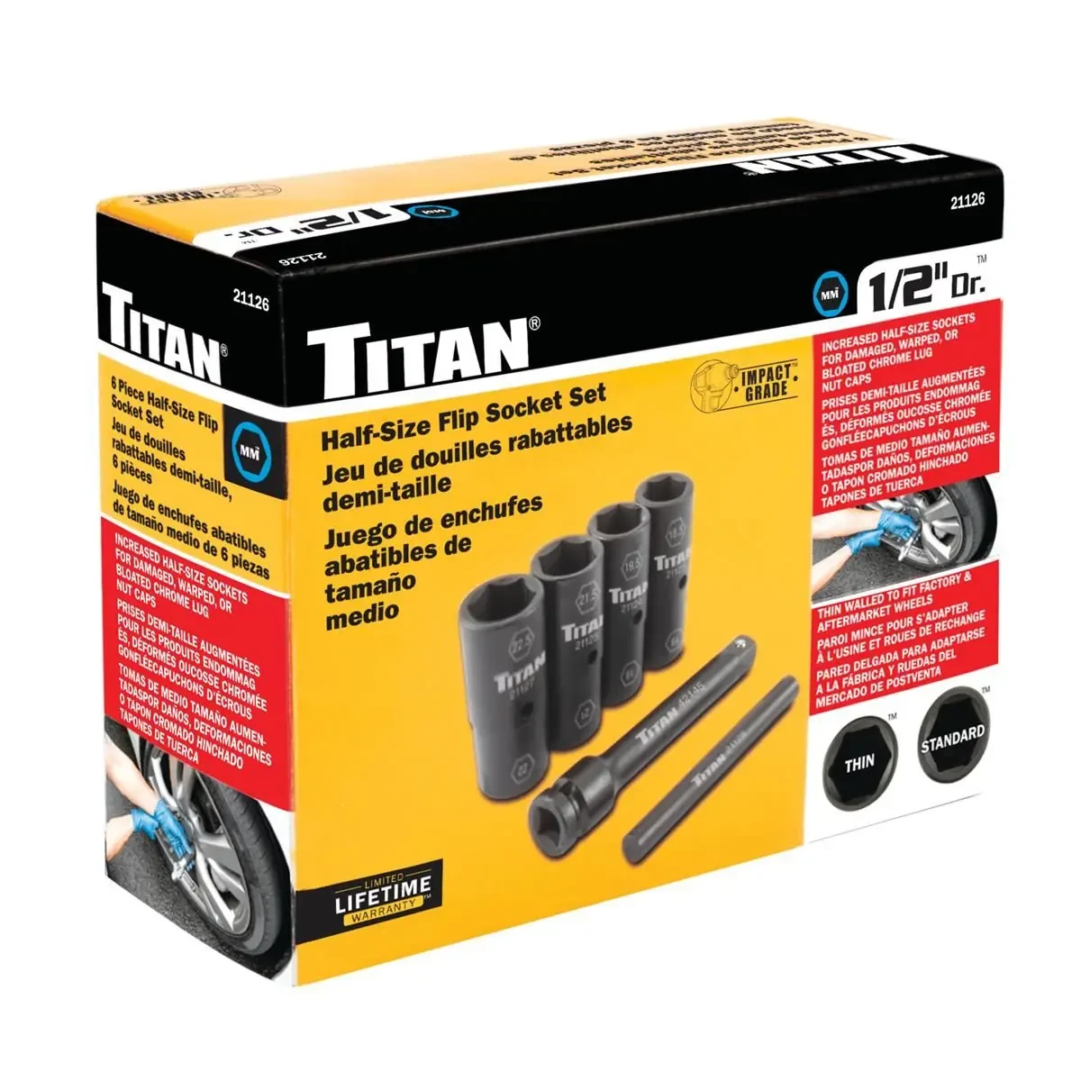 Titan Tools 6pc 1/2" Drive Half-Size Flip Socket Set (21126) — product image 4
