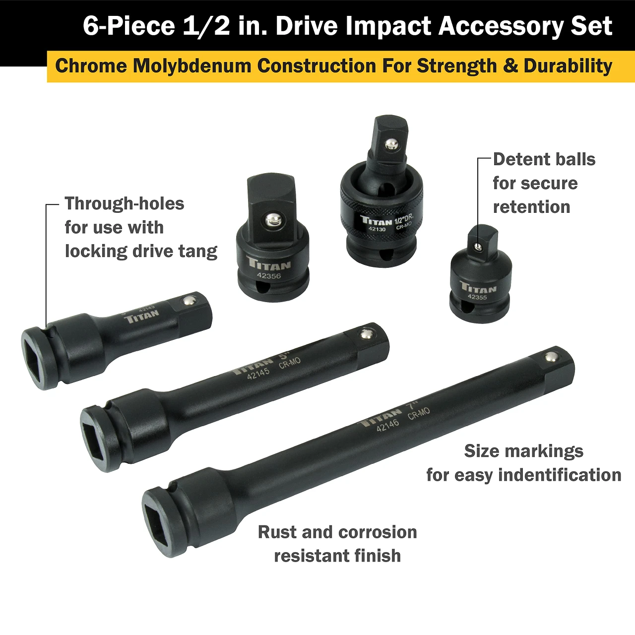 Titan Tools 6pc 1/2" Drive Impact Socket Accessory Set (42100) — product image 3