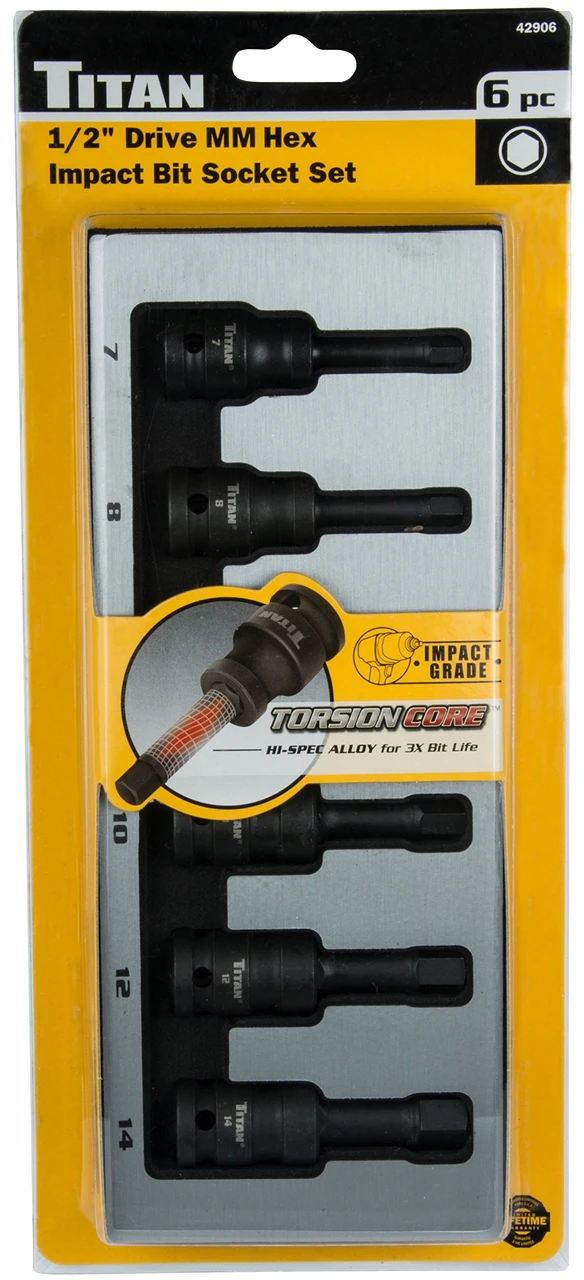 Titan Tools 6pc 1/2" Drive Metric Impact Hex Bit Socket Set (42906) — product image 3