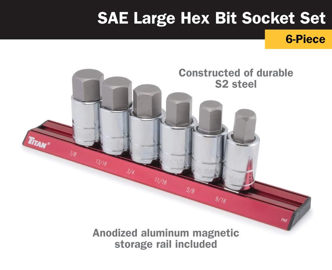 Titan Tools 6pc SAE Large Hex Bit Socket Set (16130) — product image 2