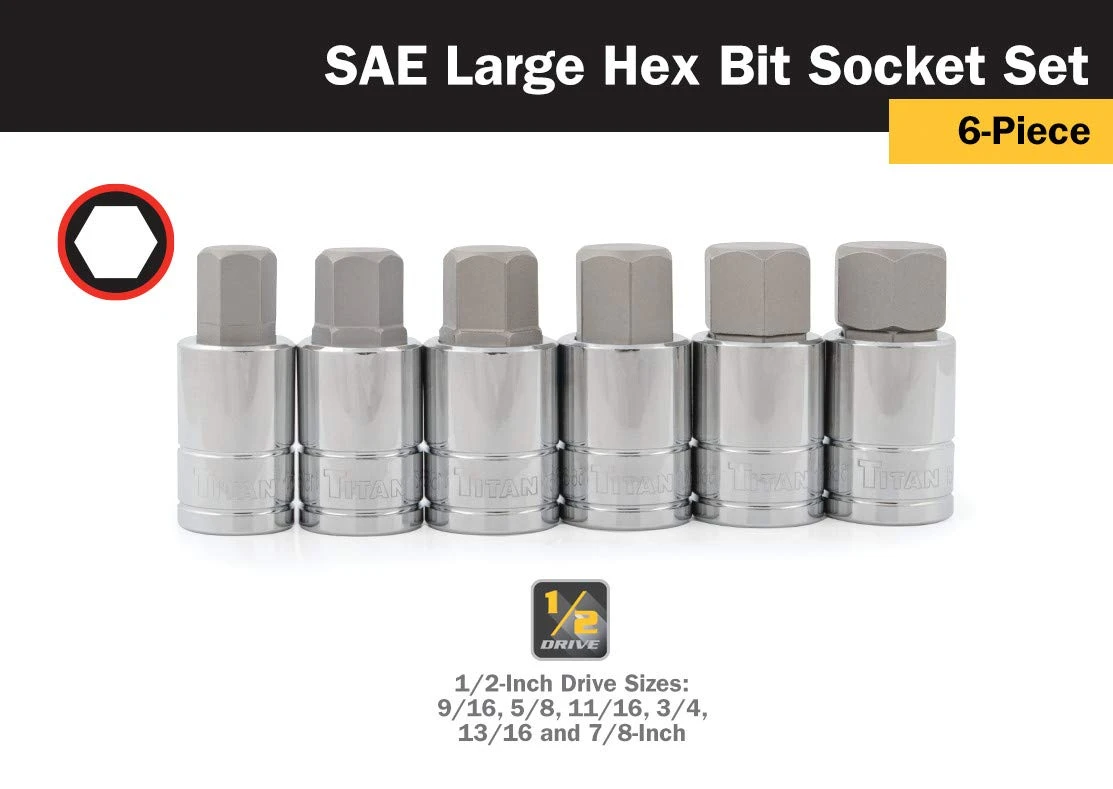 Titan Tools 6pc SAE Large Hex Bit Socket Set (16130) — product image 3