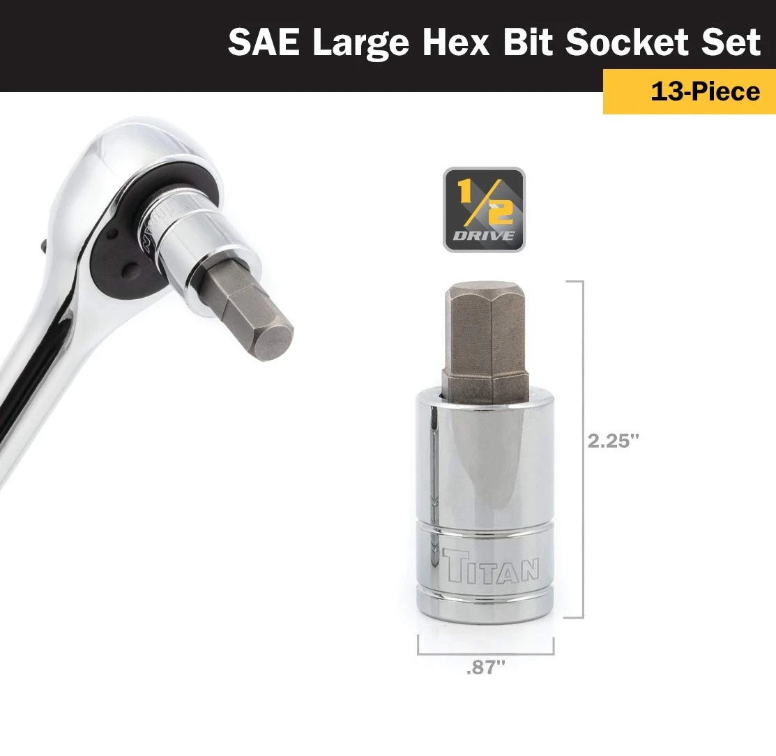 Titan Tools 6pc SAE Large Hex Bit Socket Set (16130) — product image 5