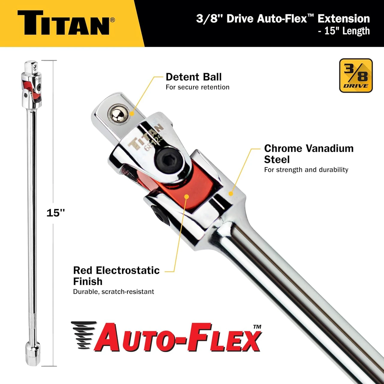 Titan Tools Auto Flex Universal Joint Extension Adapter - 3/8" X 15" (68125) — product image 3