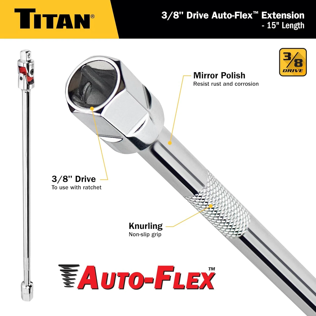 Titan Tools Auto Flex Universal Joint Extension Adapter - 3/8" X 15" (68125) — product image 4