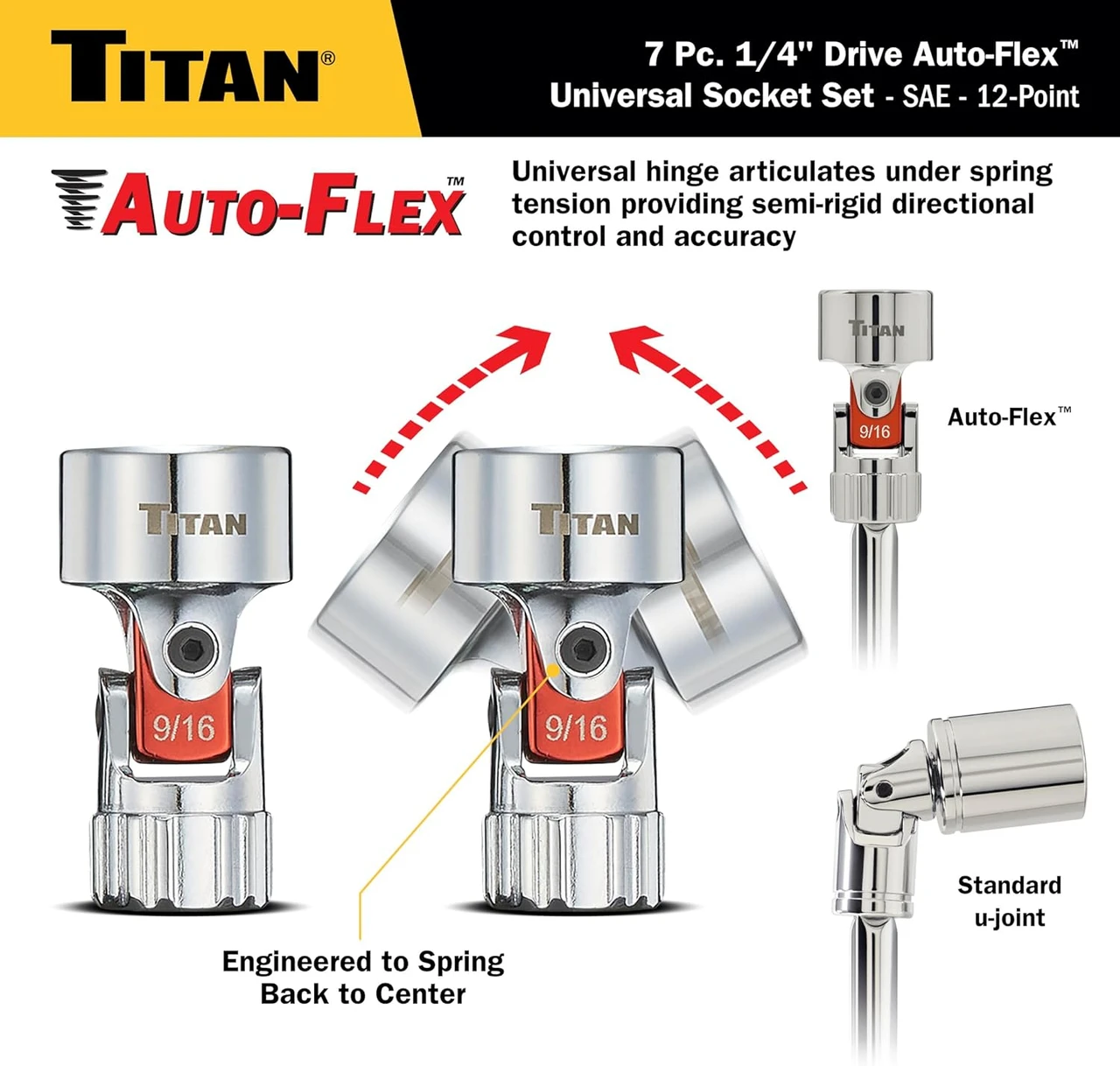 Titan Tools Auto Flex Universal Socket Set - SAE, 1/4" Drive, 7 Piece (66860) — product image 3