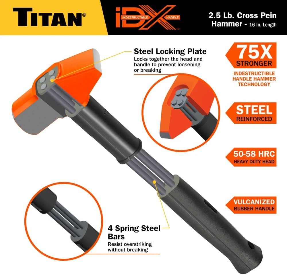 Titan Tools Indestructible Cross Peen Hammer - 2.5 Lb, 16" Handle (63620) — product image 2