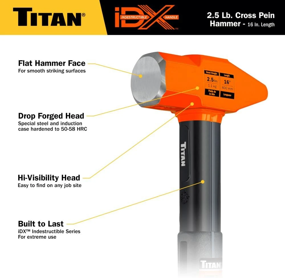 Titan Tools Indestructible Cross Peen Hammer - 2.5 Lb, 16" Handle (63620) — product image 3
