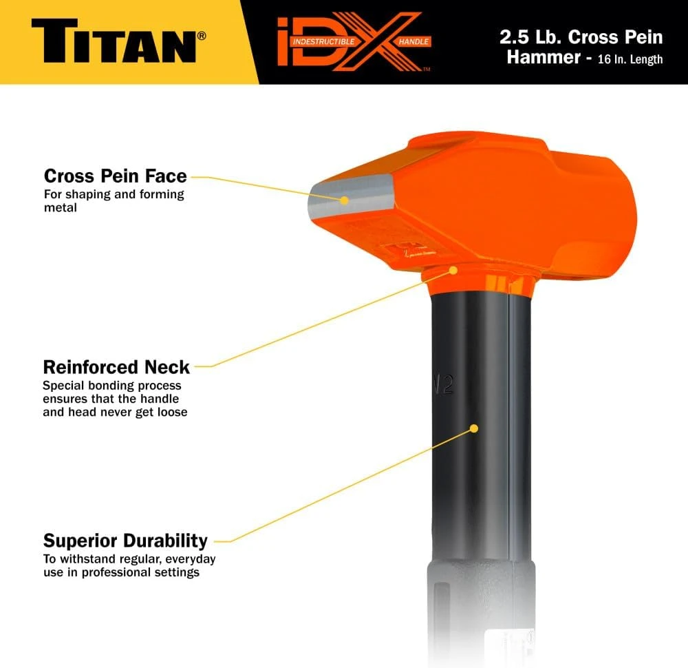 Titan Tools Indestructible Cross Peen Hammer - 2.5 Lb, 16" Handle (63620) — product image 4