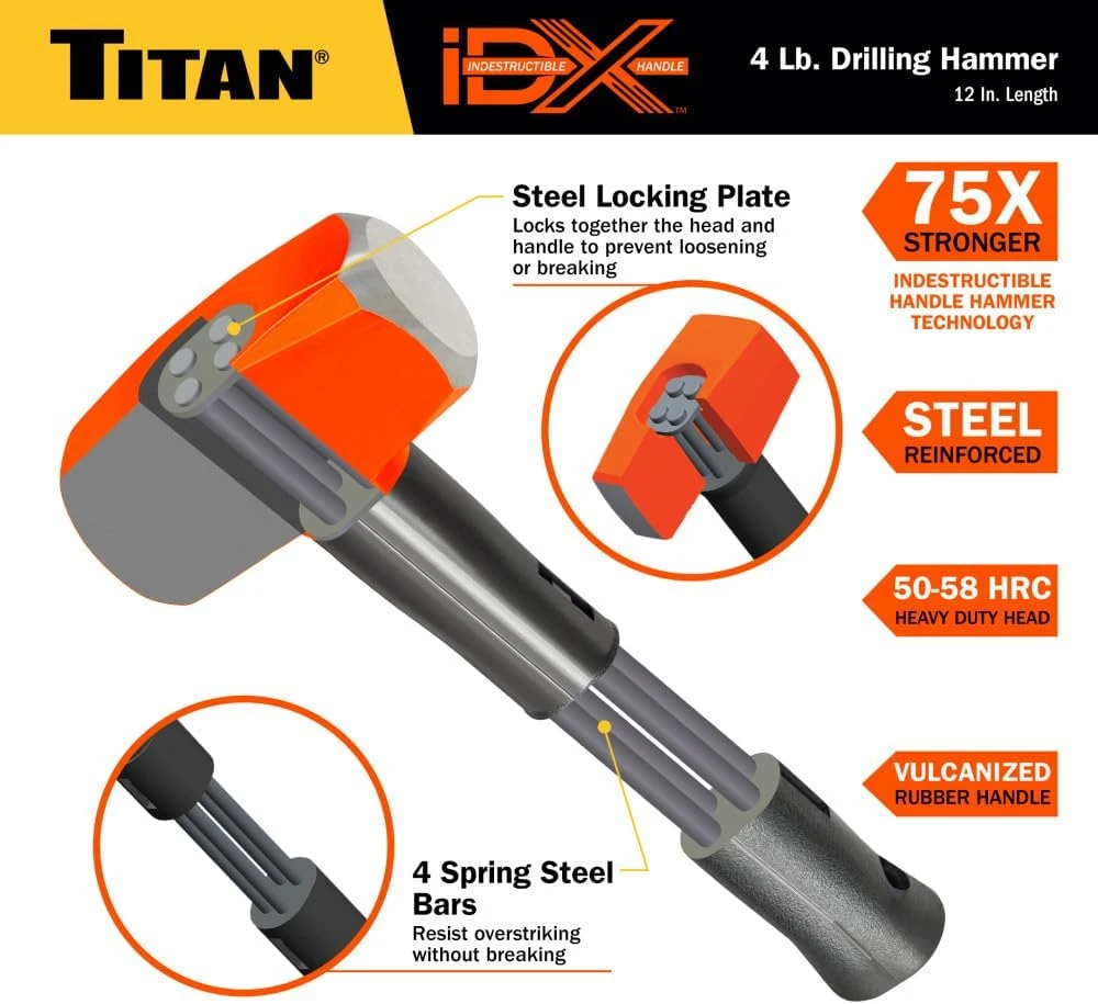 Titan Tools Indestructible Drilling Hammer/Sledge Hammer - 4 Lb, 12" Handle (63614) — product image 2