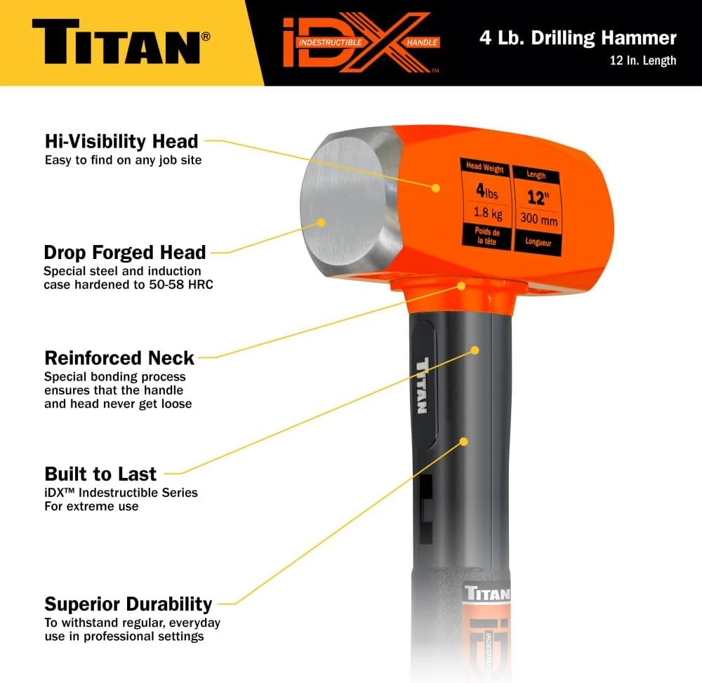 Titan Tools Indestructible Drilling Hammer/Sledge Hammer - 4 Lb, 12" Handle (63614) — product image 3