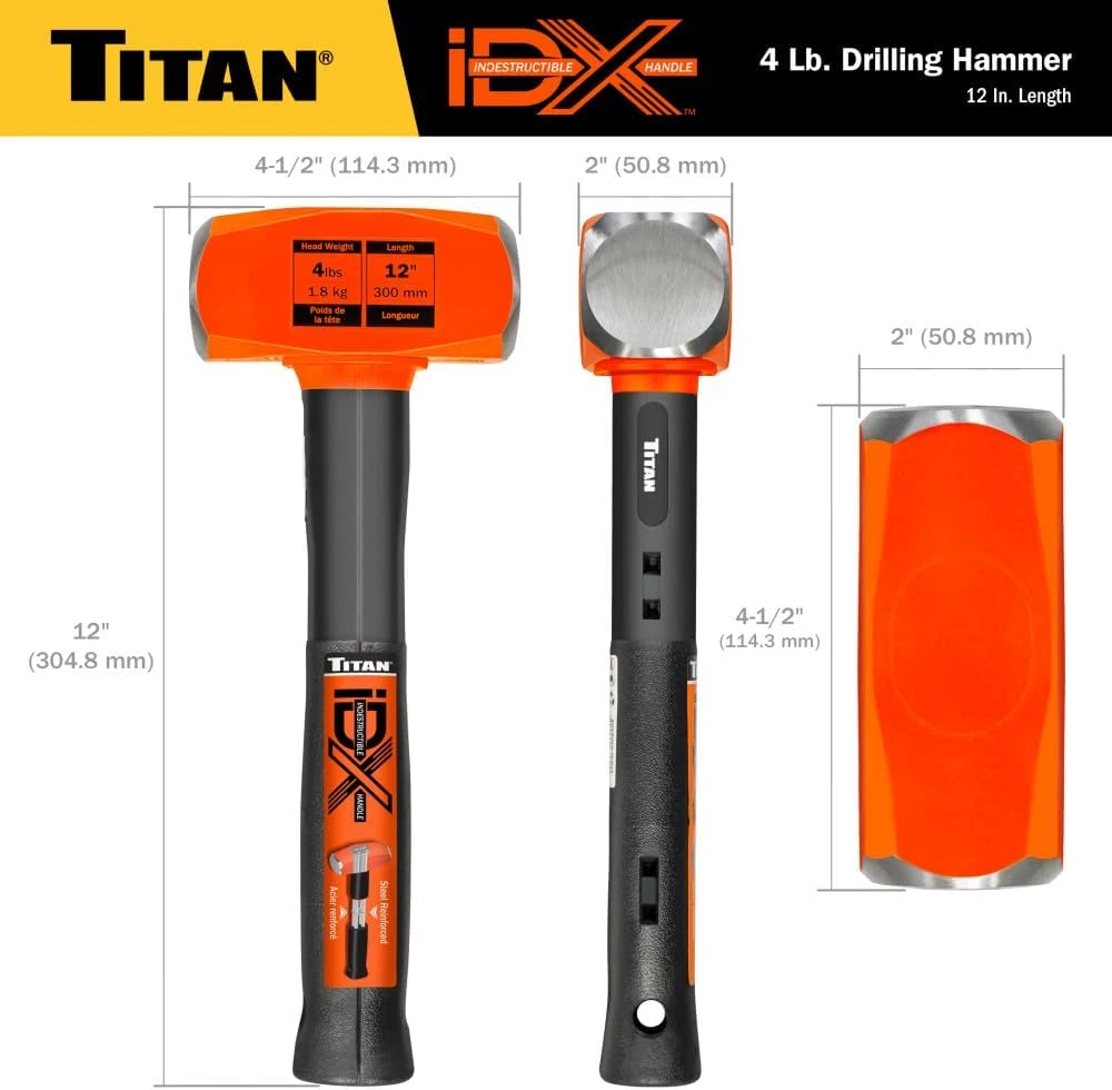 Titan Tools Indestructible Drilling Hammer/Sledge Hammer - 4 Lb, 12" Handle (63614) — product image 5