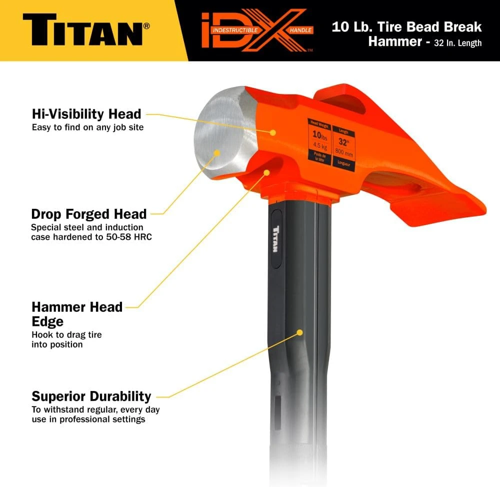 Titan Tools Indestructible Tire Bead Breaker Hammer - 32" Handle, 10 Lb (63610) — product image 3