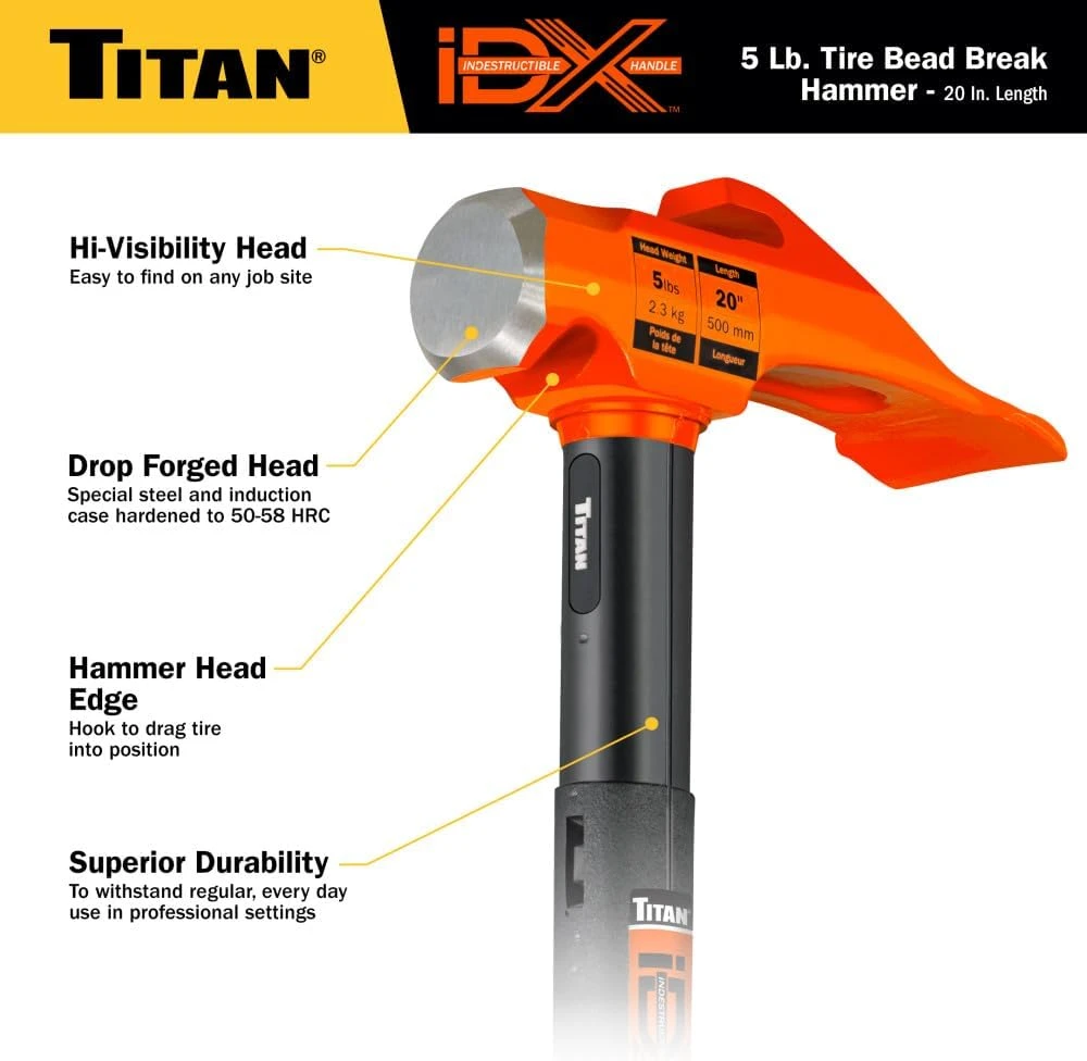 Titan Tools Indestructible Tire Bead Breaker Hammer - 5 Lb, 20" Handle (63625) — product image 3