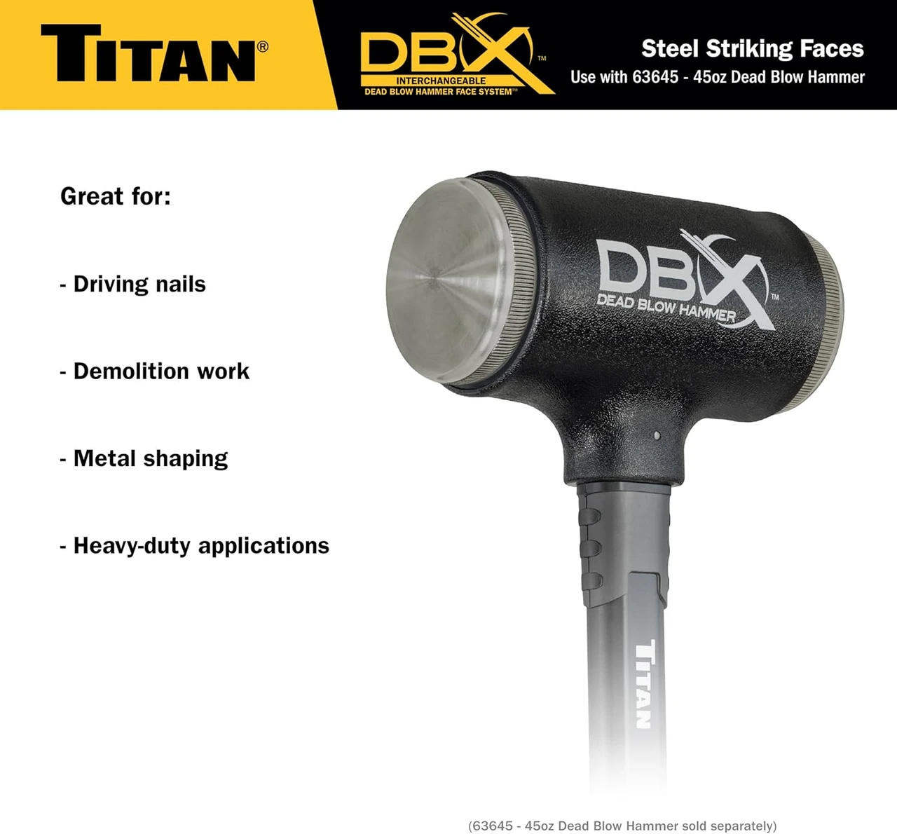 Titan Tools Interchangeable Steel Striking Faces For Dead Blow Hammer - 45 Oz (63642) — product image 3