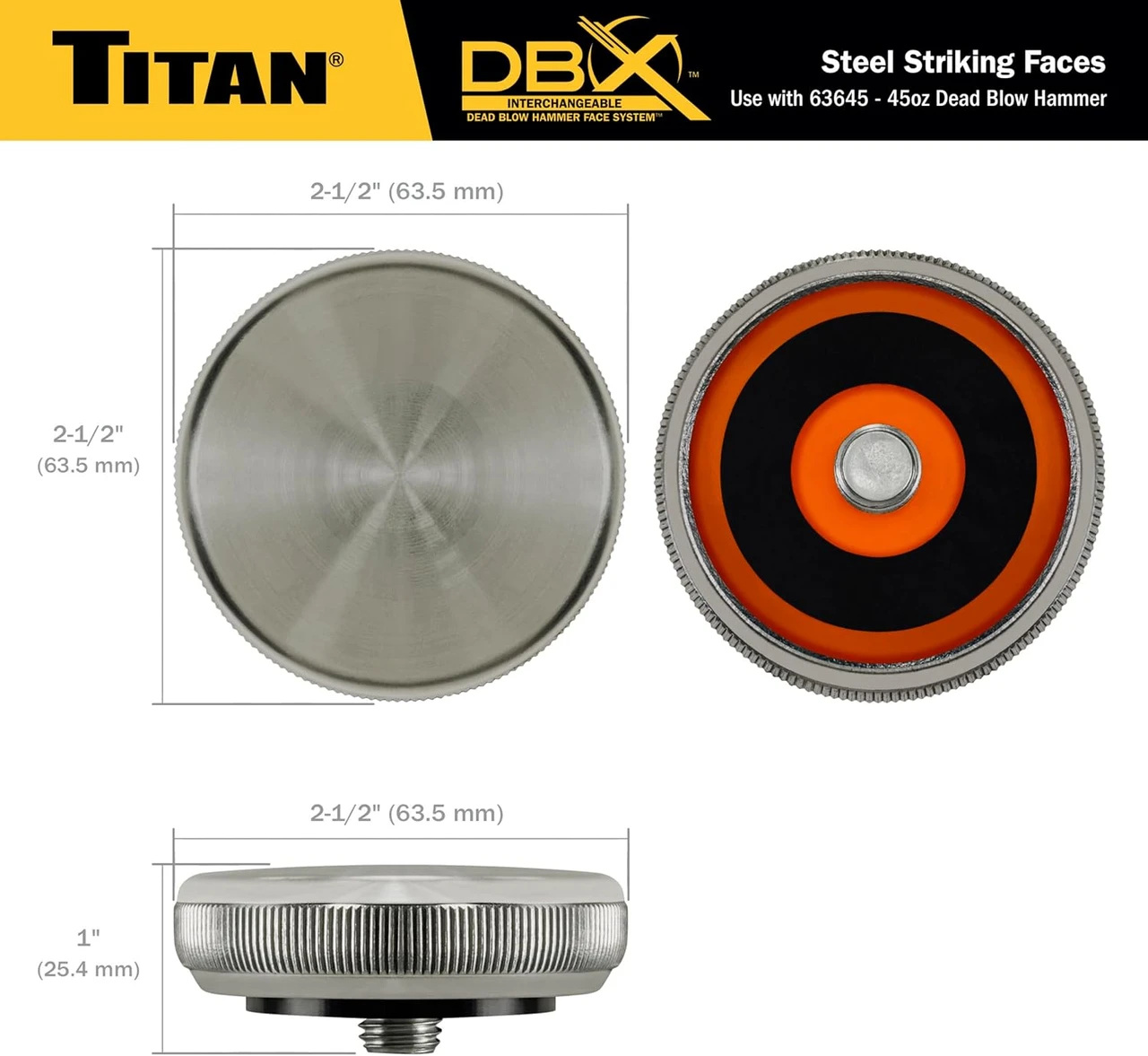 Titan Tools Interchangeable Steel Striking Faces For Dead Blow Hammer - 45 Oz (63642) — product image 4
