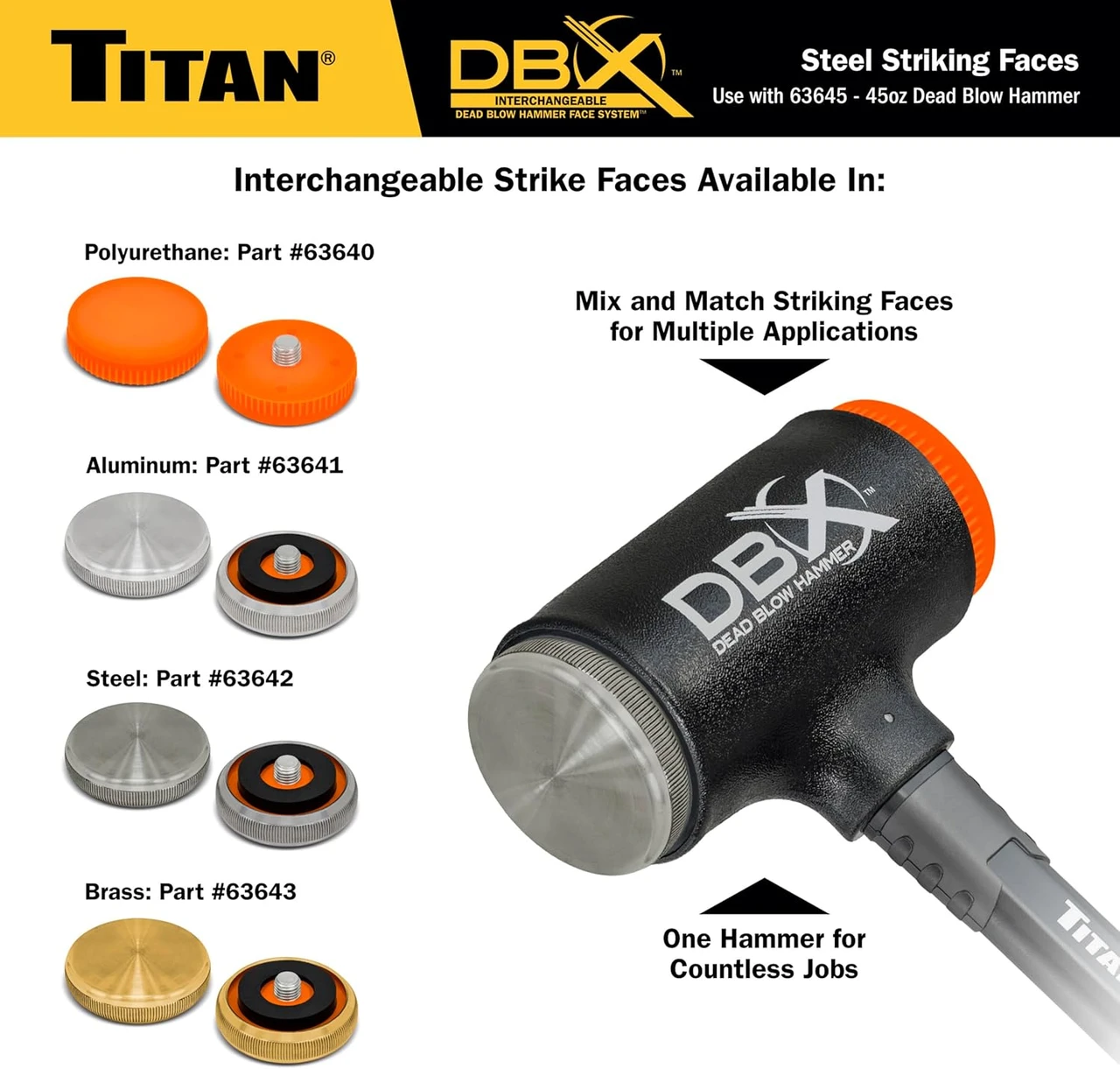 Titan Tools Interchangeable Steel Striking Faces For Dead Blow Hammer - 45 Oz (63642) — product image 5