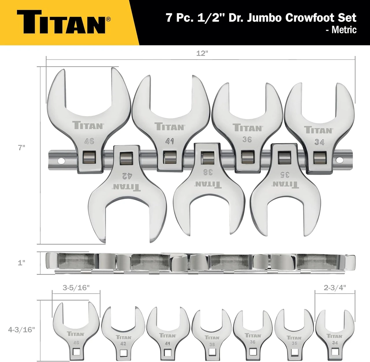 Titan Tools Jumbo Crowfoot Wrench Set - Metric, 1/2" Drive, 7 Piece (17670) — product image 4