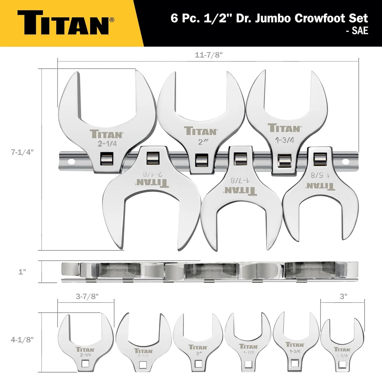 Titan Tools Jumbo Crowfoot Wrench Set - SAE, 1/2" Drive, 6 Piece (17676) — product image 4