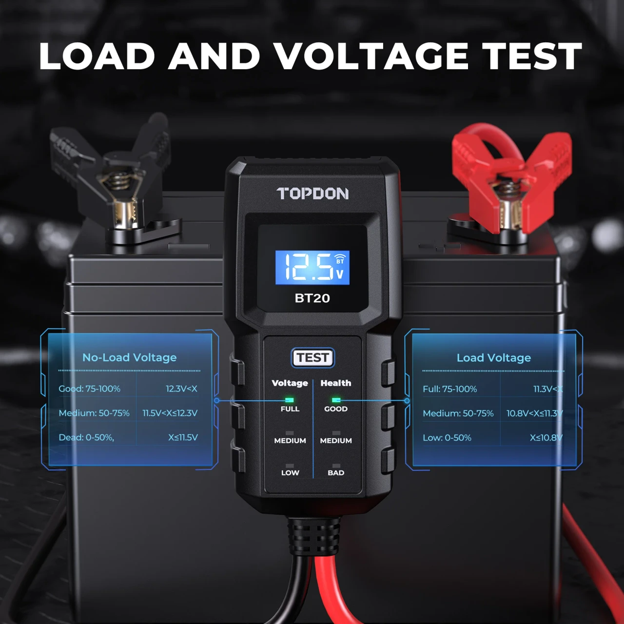 TOPDON BT20 Battery Load Voltage Tester 100-2000CCA Cranking (TD52130066) — product image 6