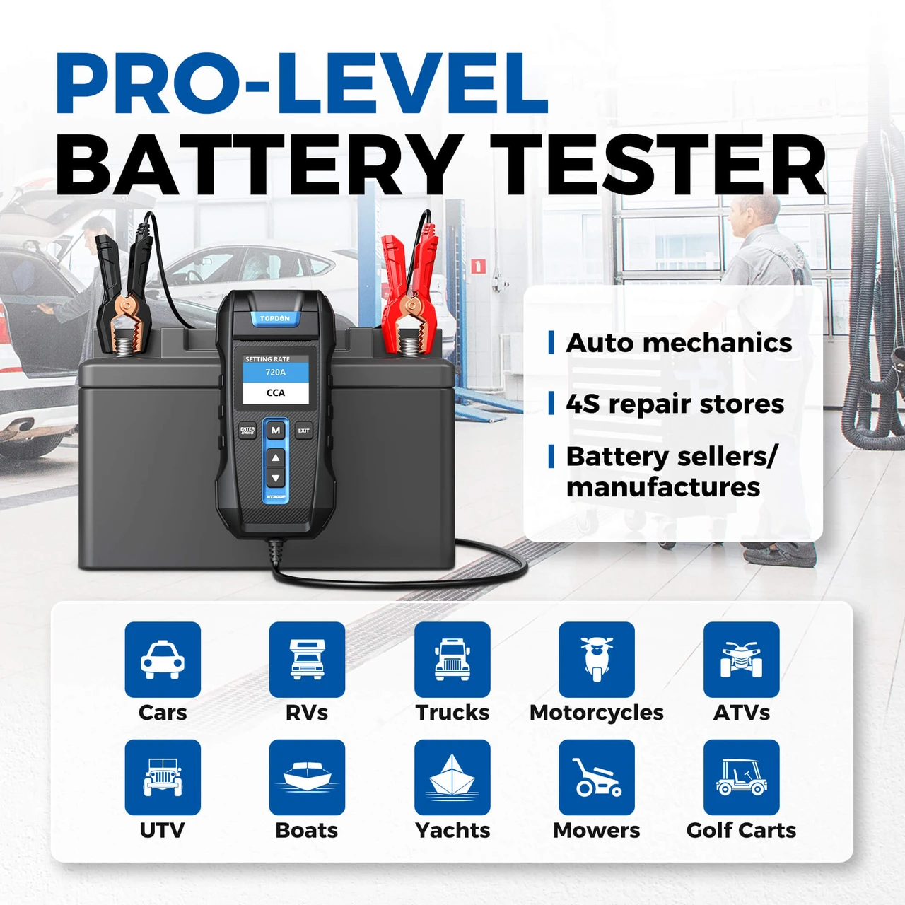 TopDon Bt300P Battery, Charging & Cranking System Tester w/Printer (TD52110048) — product image 2
