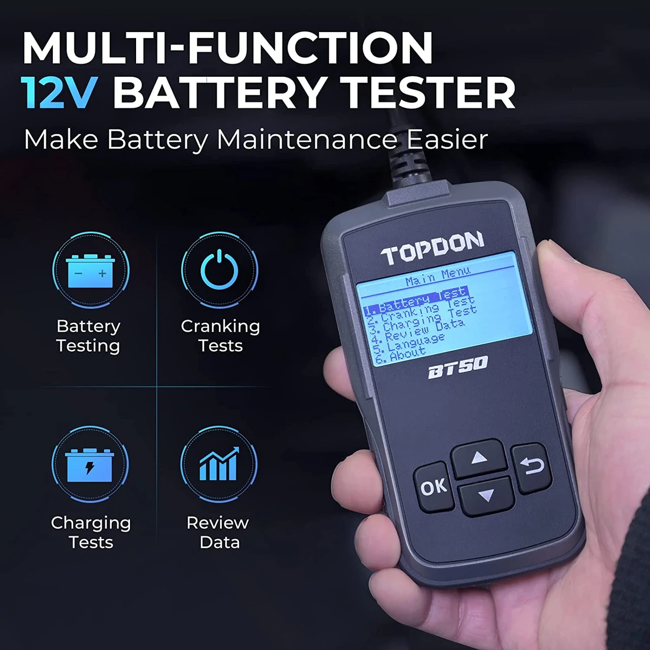 TOPDON BT50 Battery Load Tester for Cranking and Charging System (BT50) — product image 4