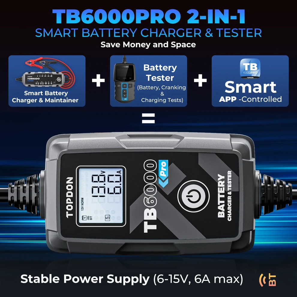 TOPDON TB6000 Pro Smart Car Battery Charger and Tester (TD52130091) — product image 2