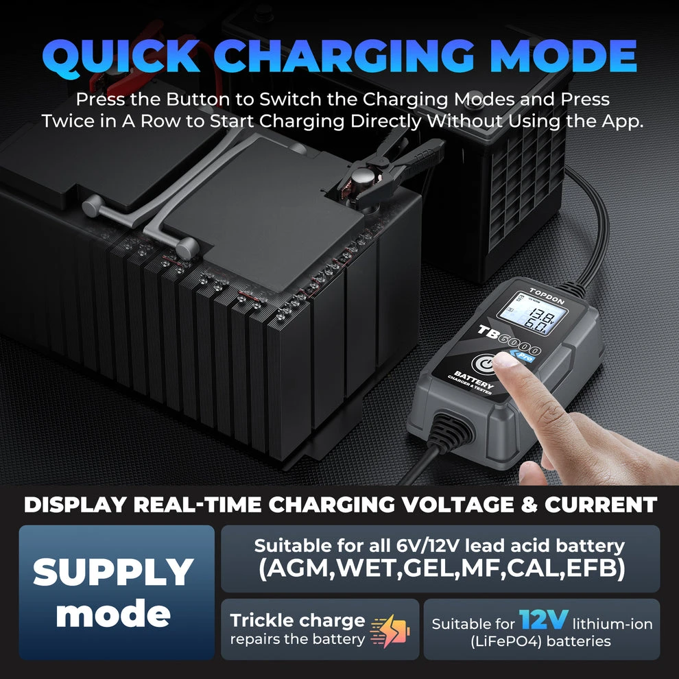 TOPDON TB6000 Pro Smart Car Battery Charger and Tester (TD52130091) — product image 4