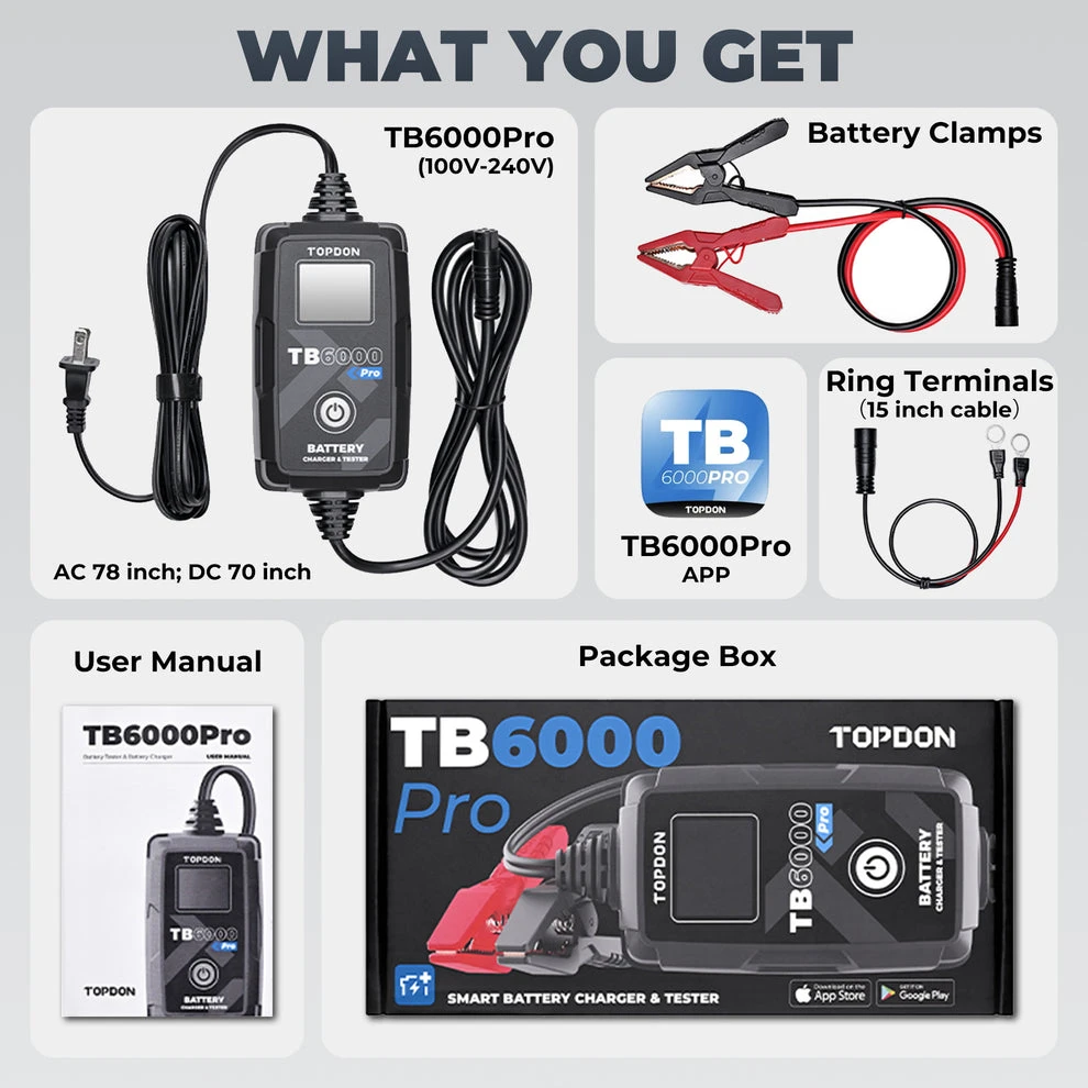 TOPDON TB6000 Pro Smart Car Battery Charger and Tester (TD52130091) — product image 7