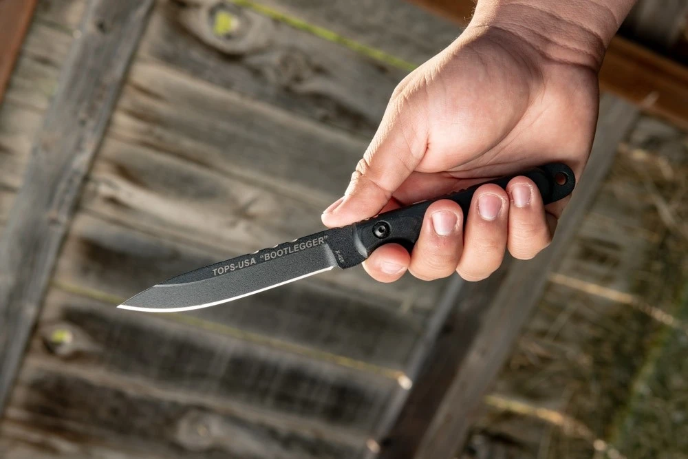 TOPS Knives Ranger Bootlegger Fixed Blade Knife (5" Black Plain) (RBL-01)