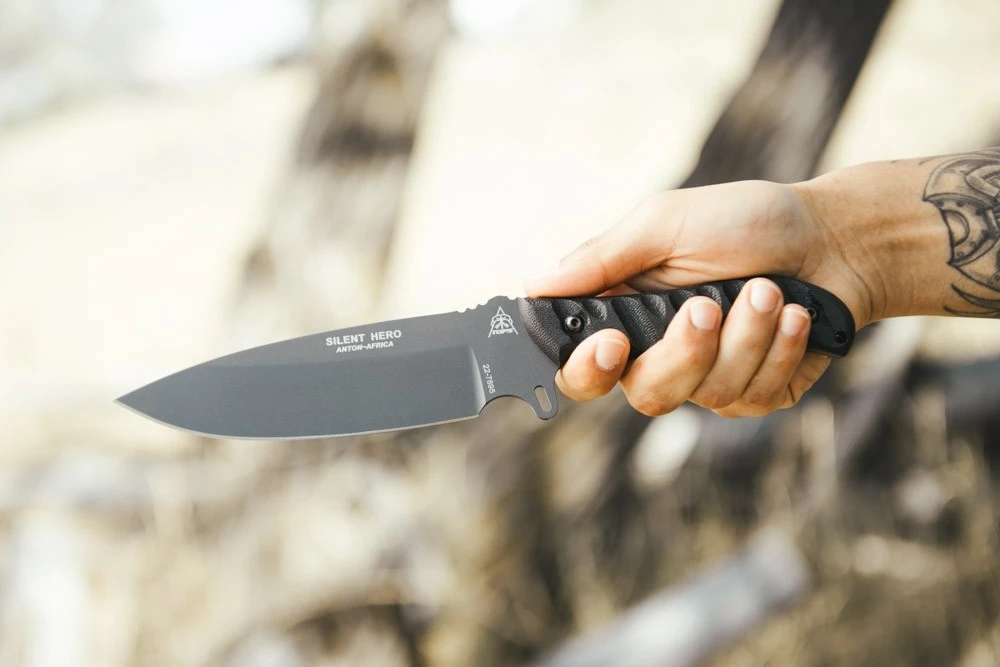 TOPS Knives Silent Hero Fixed 5.75" 1095 Sniper Gray Camo Blade (HERO-03) — product image 3