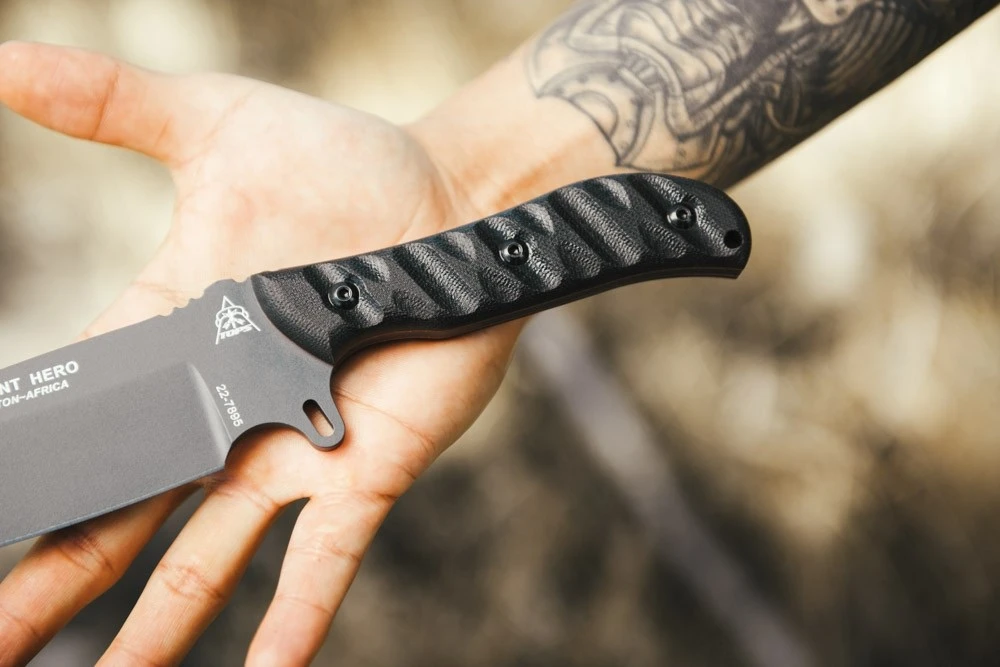 TOPS Knives Silent Hero Fixed 5.75" 1095 Sniper Gray Camo Blade (HERO-03) — product image 5