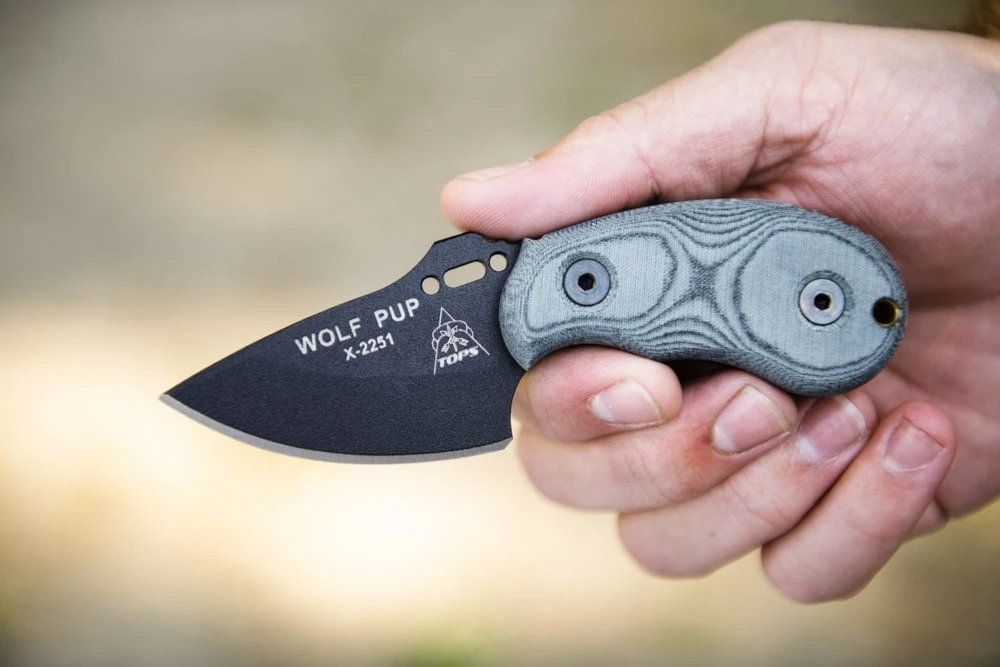 TOPS Knives Wolf Pup Fixed Blade Knife W/ Black Linen Micarta Handle (WP010)
