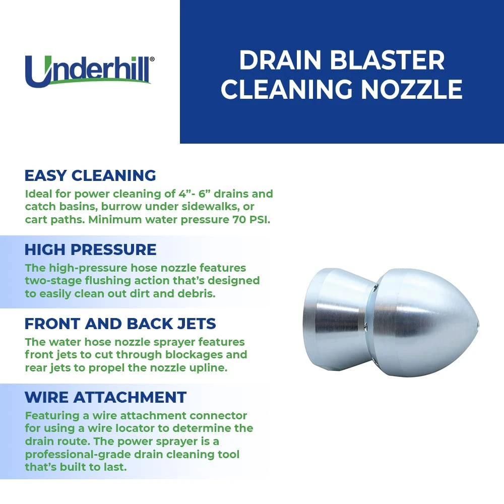 Underhill 3/4" Hose Thread Drain Blaster Cleaning Nozzle (DN-75) — product image 3