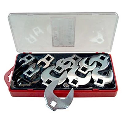 V8 Tools 7711 Crowfoot Wrench Set, 11 Piece, 3/8" Drive, 3/8" To 1", Open End Style, Thin Jaws, Fully Polished