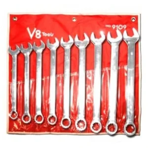 V8 Tools 9109 Combination Wrench Set, 9 Piece, 21Mm To 29Mm, Long Pattern, Fully Polished, In Canvas Pouch