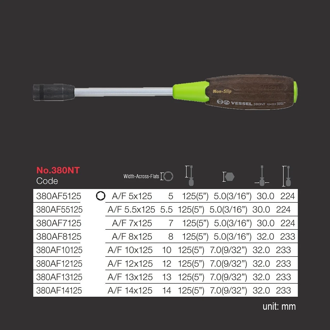 Vessel WOOD-COMPO Non-Slip Hex Nut Driver 8 Pc Set (3808EVA) — product image 3