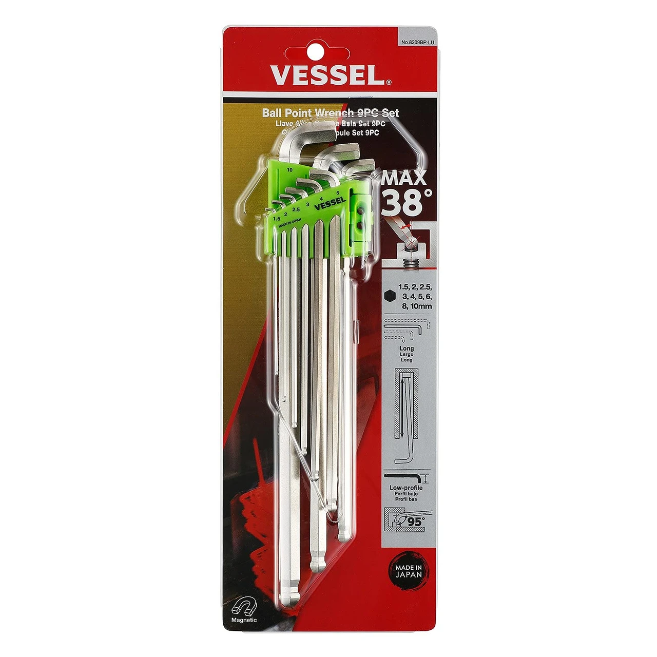 Vessel Ball Point Hex L-Key Wrench Stubby Long Type 9 Pc Set (8209BPLU) — product image 2