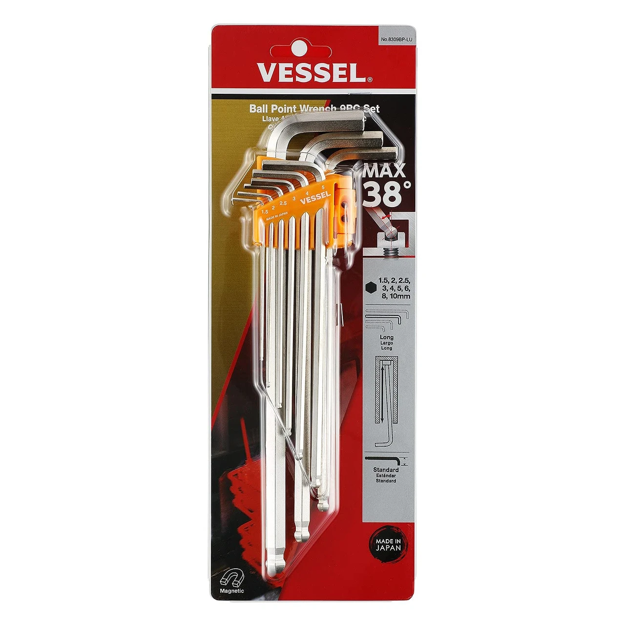 Vessel Ball Point Hex L-Key Wrench Long Type 9 Pc Set (8309BPLU) — product image 2