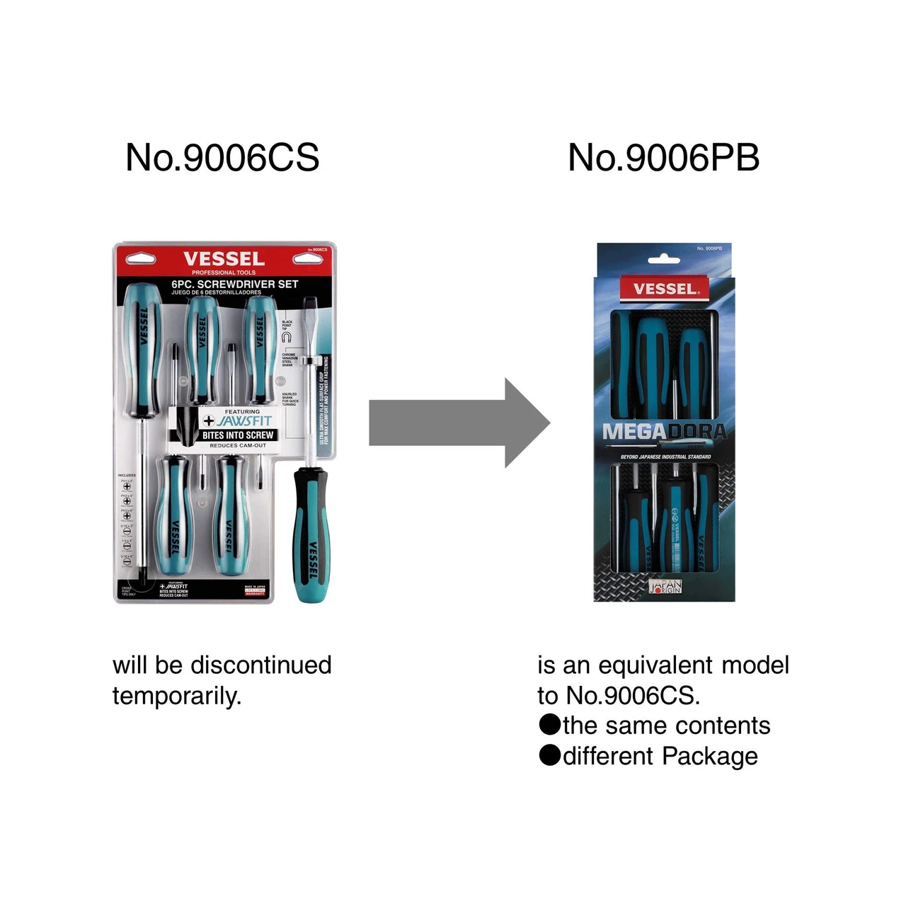 Vessel MEGADORA JAWSFIT Screwdriver 6 Pc Set (9006PB) — product image 3