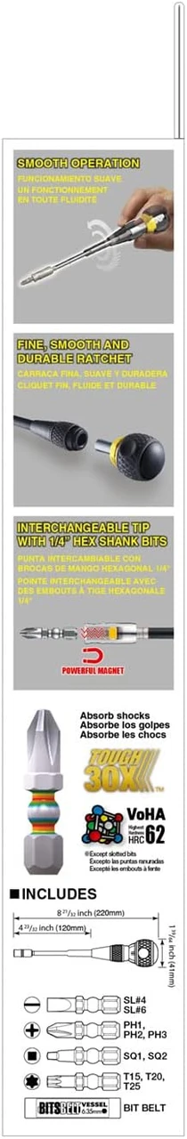 Vessel Ball Grip Ratchet Screwdriver w/ 10 Pc Bit Set (2200MBH120K01) — product image 5