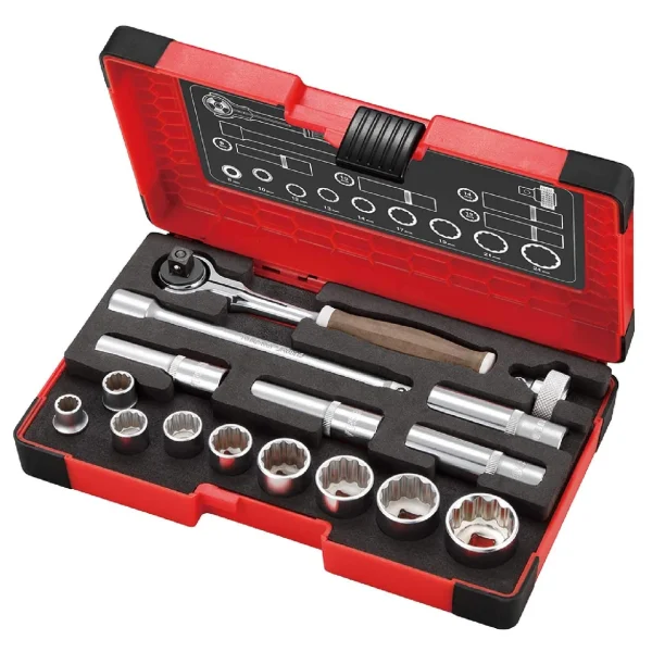 Vessel WOOD-COMPO Swivel Socket Wrench 3/8" SQ Drive 16 Pc Set (HRW3005MSW)