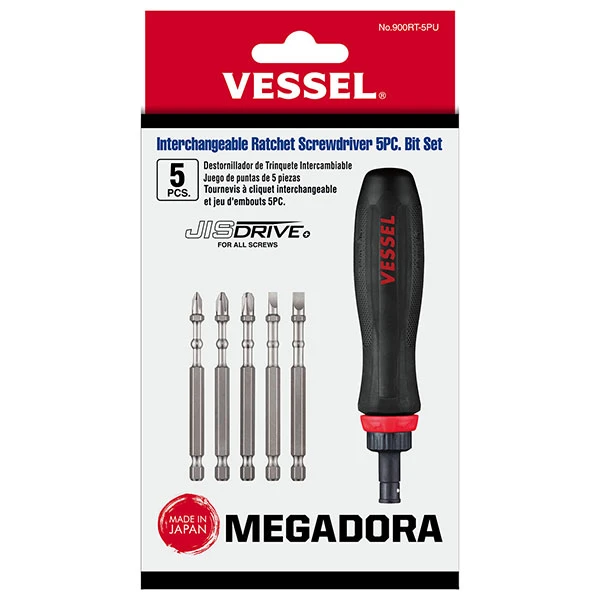 Vessel Megadora Interchangeable Ratchet Screwdriver Bit Set - 5 Piece (900RT5PU) — product image 4
