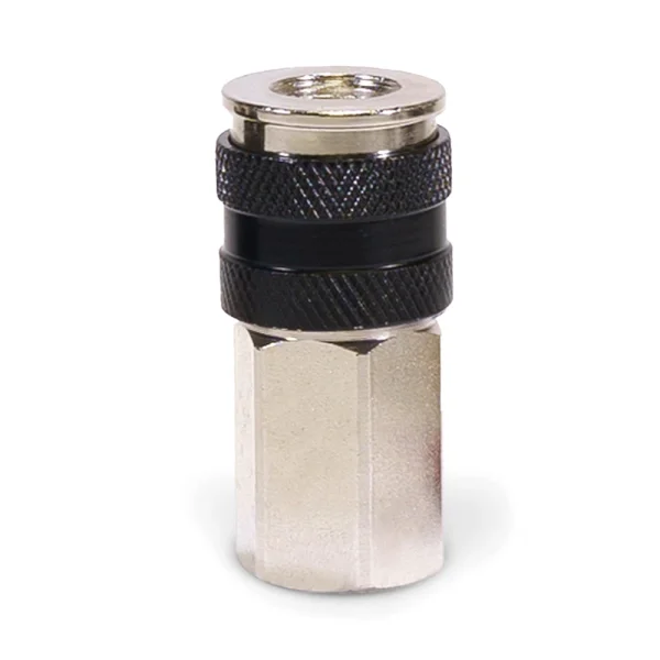 Viair 1/4” NPT Female Automatic Coupler – Steel/Nickel Plated, Black Sleeve with Etched Logo – 2 Pack (92866-2)