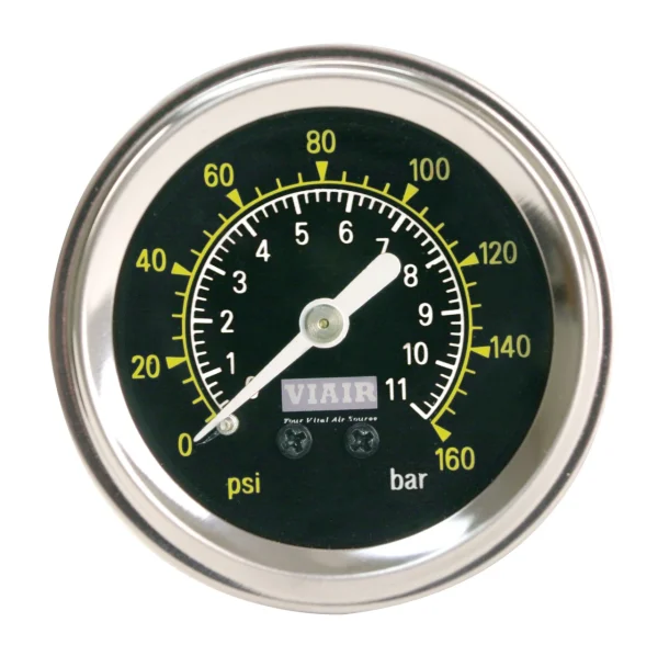 VIAIR 160 PSI Single Needle 1.5" Air Gauge Black Face Precise Reading (90085)